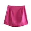 ZXQJ Vintage Girls Pink Mini Gonne Summer Beach Fashion Ladies Satin Skirt Boho Female Chic Bottoms Cute 210621