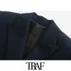 Traf女性のファッションメタルボタンのファッションブラザーズコートヴィンテージ長袖バックベント女性のアウターシックトップ211019
