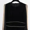 elegante velluto nero patchwork maglia manica lunga O-collo A-line lady primavera autunno mini abito donna casual quotidiano plus size 210421