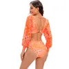 2022 Estilos Swimwear Mulheres Sexy Um pedaços Triângulo Swimsuit Beach Lady Padded Bra Moda Manga Longa Full Flower Imprimir Biquini