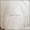 Sängkläder sätter leveranser hem textilier trädgård bröllop spets sängkläder prinsessa drottning kung storlek 4 / 6pcs tjejer ruffles duvet är säng kjol bomull