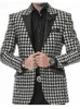 2 sztuka Houndstooth Casual Garnitury dla mężczyzn Slim Fit Male Jacket Z Czarnymi Spodnie Ślubne Tuxedo Nowy Palenie Blazer Costume X0909