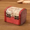 Vintage Sieraden Doos Mini Wood Wereldkaart Patroon Metalen Container Organizer Opberghoes Handgemaakte Treasure Borst Houten kleine dozen SN5403