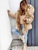 Hooded Jacket for Women Winter Warm Faux Fur Parka Cotton-padded Jackets Casual Waist Tightening Oversized Outwear Coat 210922