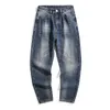 Jeans da uomo Moda Streetwear Uomo Retro Blu Spliced Designer Denim Cargo Pantaloni Harem Loose Fit Pantaloni da jogging Hip Hop