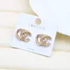 Placcato oro 18 carati Argento 925 Designer di marca di lusso Lettere Stud Fiore Geometrico Famoso Donne Rotondo Cristallo Strass Perla Orecchino Matrimonio Festa Jewerlry 20 Stile