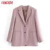 Cappotto blazer rosa da donna Cappotto vintage con colletto dentellato Tasca Moda femminile Casual Chic Top 3H212 210416