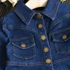 Meisjes jurken herfst kinderkleding mode single-breasted lange mouw revers denim jurk