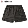 Suyadream mulher shorts de seda preto 100% natural laço verão 210724