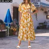 Boho jurk mid-calf vlinder mouw v-hals zomer a-line vrouw elegante formele partij mode verkoop strappy maxi 210515