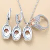 Silver Color Oval Champagne Zircon Accessories Dangle Earrings Necklace And Ring Jewelry Sets For Women Fashion Vintage Jewelry H1022