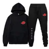 Nya 2 stycken Akatsuki moln symboler Skriv ut Hoodies + Byxor Tracksuit Män Kvinnor Sweatshirt Streetwear Pullover sudaderas y0831