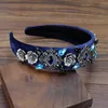 Handgjorda Vintage Navy Crystal Beaded Bröllop Headpiece Rhinestone Bridal Hair Tillbehör Diamante Hairband Headband för kvinnor