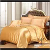 Luxe Satijn Zijde Beddengoed Sets Dekbedovertrek Platte Plaat met Twin Volledige Queen King Size 4pcs6pcs Linnen Set Zwart 100Golden 48 ABABR G9JQQ