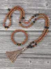 Pendentif Colliers Yuokiaa Naturel Ethnique Rudraksha Tiger Eye Mala Collier Bracelet 108 Perle Nouée Bouddhisme Rosaire Bijoux Yoga Gland