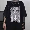 QWEEK Goth Harajuku Tshirt Emo Style Mall Goth Tops Été Punk Rock Gothique Graphic T Shirts Streetwear Black Tops Vêtements 210406