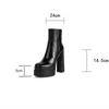 Avrupa ve Amerikan Moda Yuvarlak Ayak Fermuar Kadın Ayakkabı Süper Yüksek Kalın Topuk Deri Ayak Bileği Çizmeler Bayan Platformu Topuklu 210911