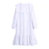 Dorywczo kobieta biały Peter Pan Collar Sukienka Wiosna Moda Damskie Luźne Przycisk Es Girls Sweet Draped 210515