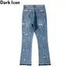 Färgblock Ripped Jeans Men Flare Denim Byxor High Street Mäns byxor 210603