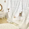 Gordijngordijn Europese Franse witte borduurwerk Tule Princess Sheer Curtains met kant romantische voile voor woonkamer slaapkamer gazecurtai