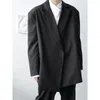 Iefb / herrkläder bandage midja hakad krage svart stor storlek kostym kappa våren mode lösa streetwear blazers 9y4023 210524