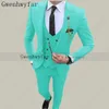 Gwenhwyfar Mode Turquoises Marié Tuxedos Un Bouton Hommes Costumes Marié Dîner De Mariage Meilleur Homme Costumes (Veste + Pantalon + Gilet) X0909