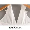 KPYTOMOA femmes Chic mode boutonné recadrée Blouses Vintage col cranté dos nu femme chemises Blusas Chic hauts 210401