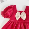 Lolita Girls Robe à manches bouffantes pour enfants Blanc Rouge Bows Princesse Costume Costume Anniversaire Vêtements 210529