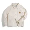 Maden Weiße Jacken für Männer Werkzeug Französisch Retro Jagd Lässiges Jeanshemd Slim Top Japanischer Herrentrend 210811