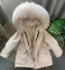 冬の女の子男の子の本物の毛皮のコートの取り外し可能なパーカーウサギのライナーアライグマの襟の子供たちが暖かいアウターウェアTZ609 211011