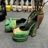 2022 Vrouwen Dames Leer Super 15Cm Hoge Hak Schoenen 4.5Cm Platform Pumps Zijde Satijn Diamant Polyurethaan Bodem sexy Dance Party Bruiloft Gesp Jurk Mary Jane Print