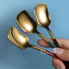 Stainless Steel Square Spoon Ice Cream Dessert Scoop Children Long Handle Milk Stirring Spoons Kitchen Restaurant Scoops WHT0228