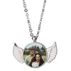 Fashion SubliMation Blank Necklace Thermal Transer Angel Wing Round Designer Halsband smycken för kvinna man silver pläterad hänge årsdag älskare halsband