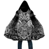 Мужская шерстяная смесь викингов стиль плащ Фенрир искусство 3D печатных Duffle Pullovers пальто пальто пальто толщиной теплого теплого пальто с капюшоном для меньопко