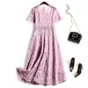 Summer Stylish Short Sleeve Designers Woman Mid Calf Purple Lace Party Dress Elegant Celebrity Robe Sweet Princess Vestidos 210601