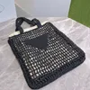 Femmes Designer Raphia Straw Tote Bag Italie Milano Marque Brodé Logo Net Shopping Sacs À Main Lady Grande Capacité Plage Épaule 281C