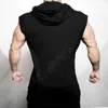 Fashion Summer Mens Sleeveless Hoodie T-Shirts Muscle Sweatshirt Cool Hoody Tops GYM Sport Slim Fitness Hooded Sportswer Tees 210629