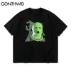 Magliette streetwear Hip Hop Maschera per il viso T-shirt a maniche corte Camicie Harajuku Punk Rock Magliette casual Moda Top in cotone 210602