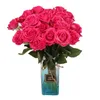 Fiore artificiale rosa Finto floreale verde Bouquet da sposa Decorazione per feste in casa e in ufficio