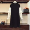 Dames frappé printemps Style coréen robe pour femmes Flare évider dentelle manches longues volants Patchwork robes noires 210428