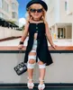 2021 baby meisjes kleding set zomer kinderen solide mouwloze vest jurk + ripped denim broek jeans mode kinderen outfits