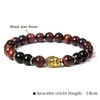 Kvinnors Mäns Naturlig Tiger Eye Stone Bead Armband Golden Buddha Head Faith Amulet Buddhism Blue Red Yellow Bracelets Present