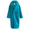 Real Fur Coat Women Winter Suit Collar Long Nature Teddy Bear Fur Coats Overcoat 211124