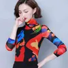 Autumn Fashion Long Sleeve Women Tops and Blouses Casual Turtleneck Printed Ladies Top Plus Size 6116 50 210506
