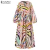 Fashion Womens Long Maxi Drzanzea Elegant tryck Vestido Kvinna Puff Sleeve Robe Femme Chic V Neck DString Kaftan Oversize X0529