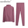 Homewear Underwear Spring Winter Warm Fleece Women's Intimates Slim Thermal Sets Tops and Bottoms Suit 210604