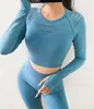 Women Outfit Seamless Yoga Sets Workout Clothes for Female Long Sleeve Crop Top + Mesh Leggings Running Sport Suit Gym Clothing 2 Pieces