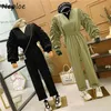 Neploe V Neck Pullover Long Sleeve Jumpsuits Women High Waist Hip Straight Bodysuit Femme Spring Draped Design Playsuit 210510