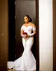 2021 Plus Size Arabic Aso Ebi Mermaid Lace Beaded Wedding Dress Sheer Neck Long Sleeves Satin Sexy Vintage Bridal Dresses Gowns ZJ223