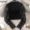 Yojoceli élégant floral tricoté femmes automne dentelle pull décontracté cool pull femme chic noir hiver pull 210609